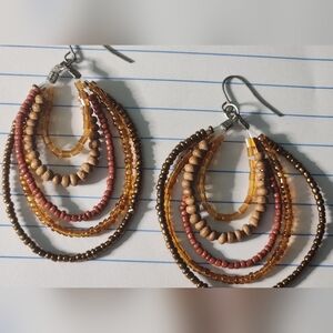 Multi - Tone Brown Copper Color Bead Loop Dangle Earrings